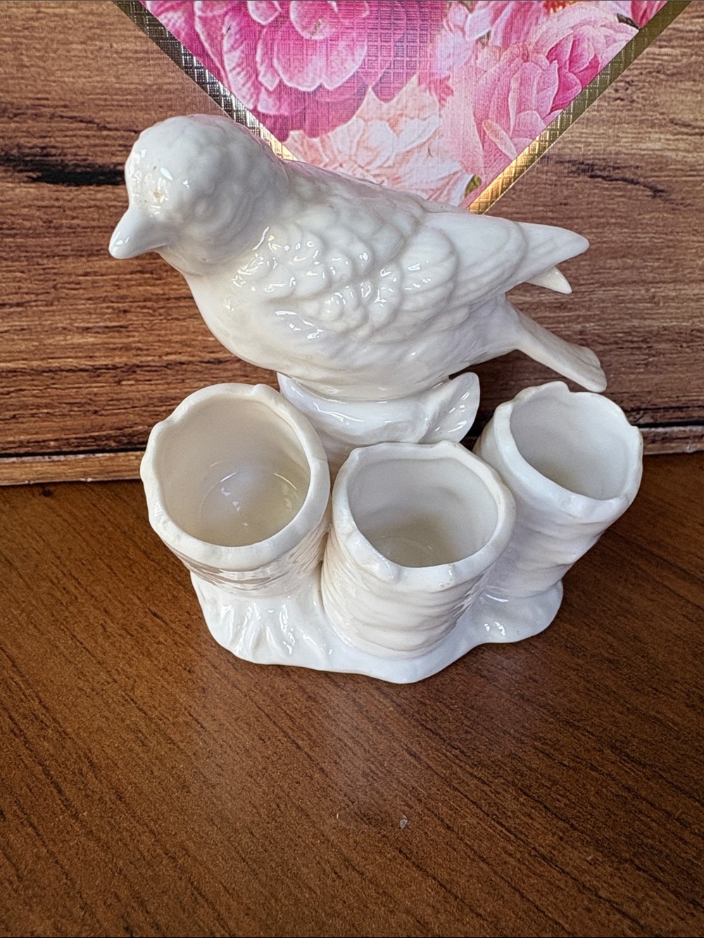 Vintage White Ceramic Bird and Tree Trunk Lipstick Holder 1950s - Picture 2 of 6